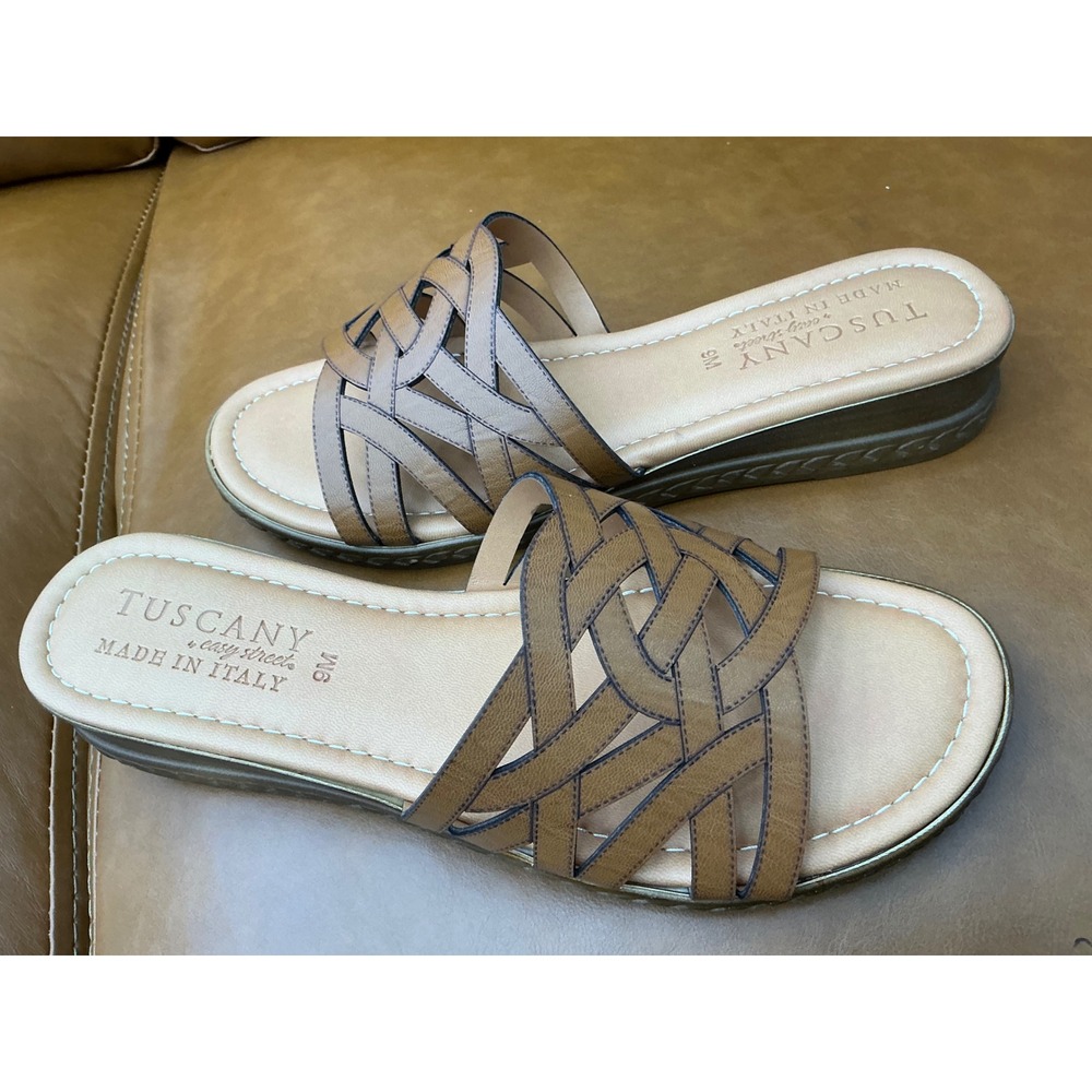 Tuscany Easy Street Edda Sandals Womens 9 Cognac Excellent Woven Wedge Slide